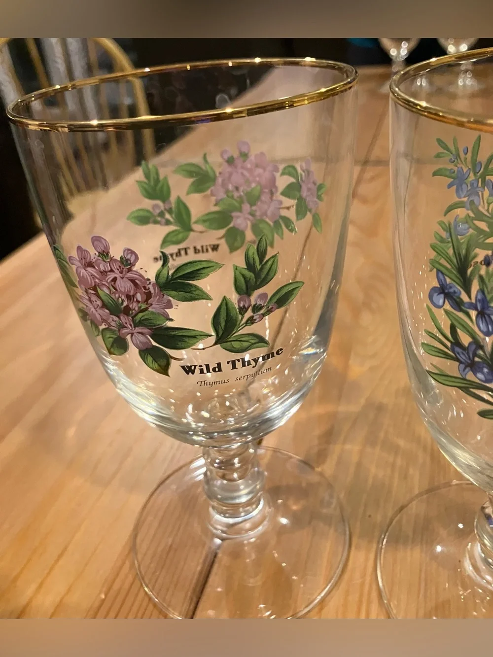 EUC Royal Worchester Herbs Stemmed Water Goblets w/Gold Rim (Set of 4) Vintage